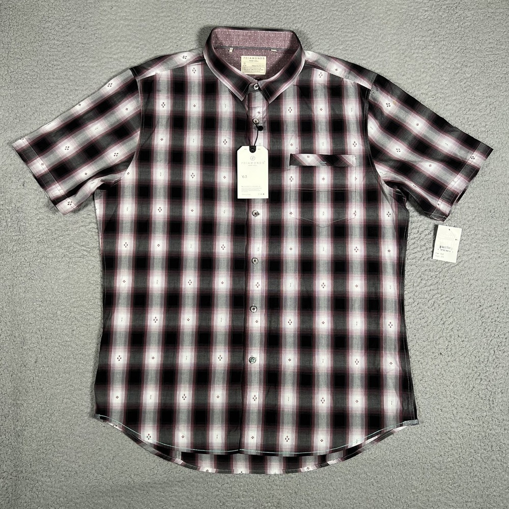 7 Diamonds‎ Shirt Mens XL Plaid Green Eyes 100% Cotton Casual Preppy Pocket NWT